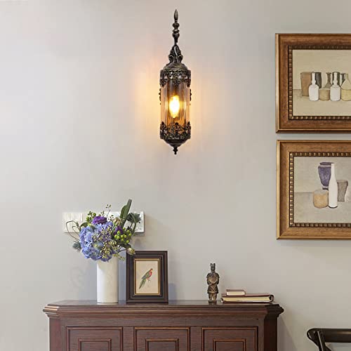 Antique Gothic Amber Glass Wall Sconce for Bedroom