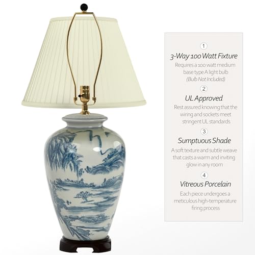 29" Blue and White Chinese Landscape Lamp
