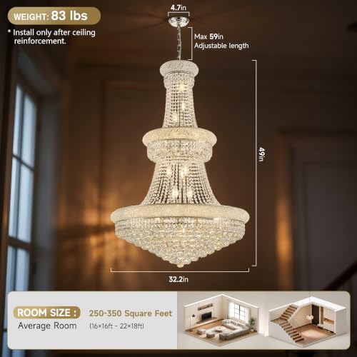 32" W 27 Light Luxury Foyer Chandeliers