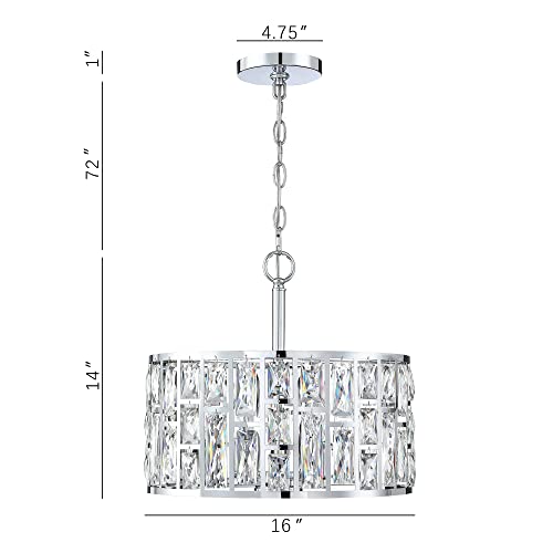 Farmhouse Crystal Convertible Chandelier and Semi Flush Mount Lighting Chrome Cylinder Drum Shade Pendant for Kitchen Island Dining Room Bedroom Hallway