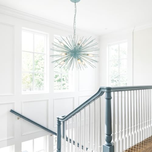24in 9 Light Blue Modern Sputnik Chandelier Mid