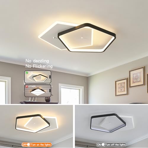 Modern LED Ceiling Light Fixture Dimmable Black Flush Mount Ceiling Lamp