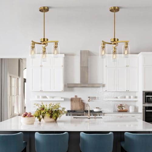 3 Light Gold Dining Room Chandeliers Over Table