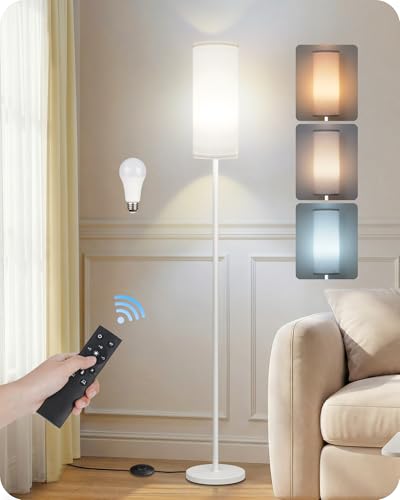 White Dimmable Floor Lamps for Living Room with Remote and Foot Switch