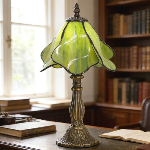 Small Tiffany Lamp Green Yellow Morning Glory Style W8H14.5 Inch