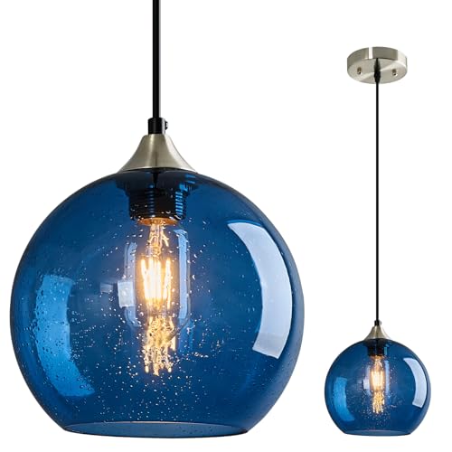 Blue Glass Pendant Lights Kitchen Island Lighting Globe Pendant Light Fixtures Modern Pendant Lighting for Kitchen Island Bedroom Living Dining Room Light Fixture