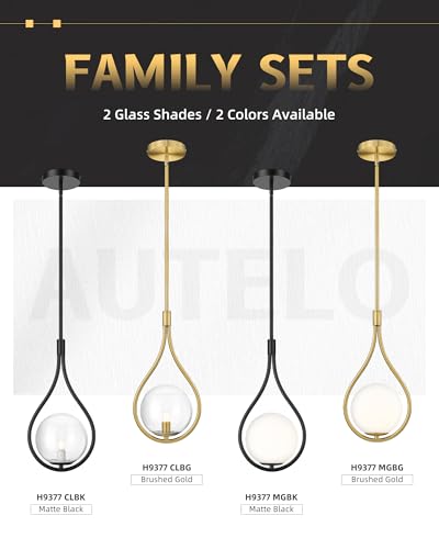 2Pack Glass Pendant Lights Kitchen Island Gold Pendant Light Fixture (2 Count)