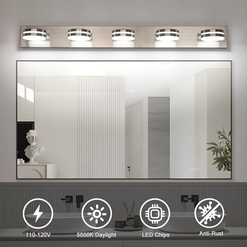 Brushed Nickel Bathroom Light Fixtures Over Mirror
