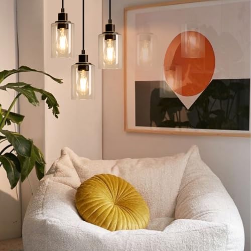 Industrial 3 Light Pendant Light Fixture Clear Glass