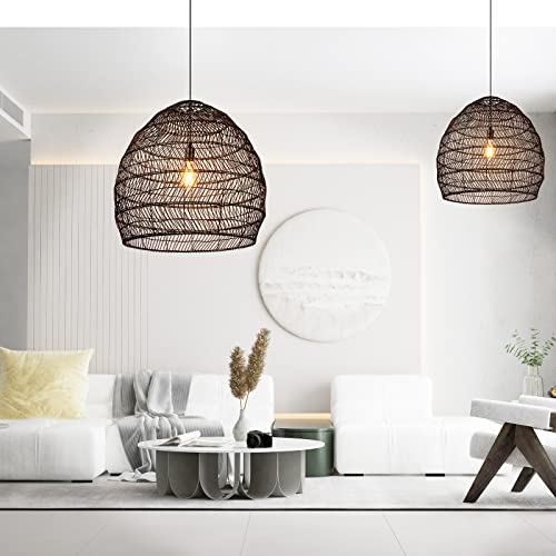 15.7" Black Woven Chandelier for Kitchen