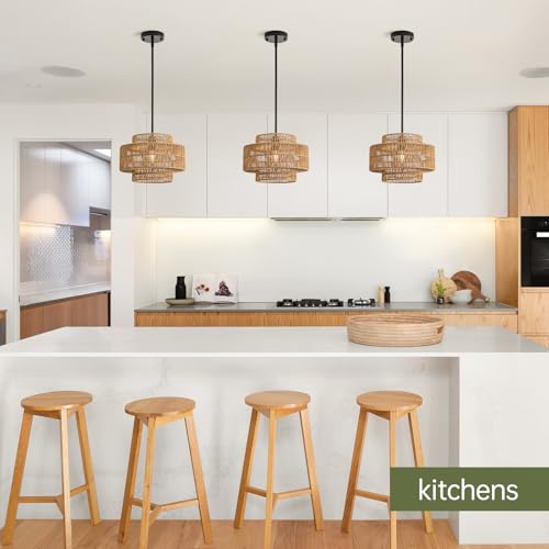 12.4" Rattan Pendant Light for Kitchen Island