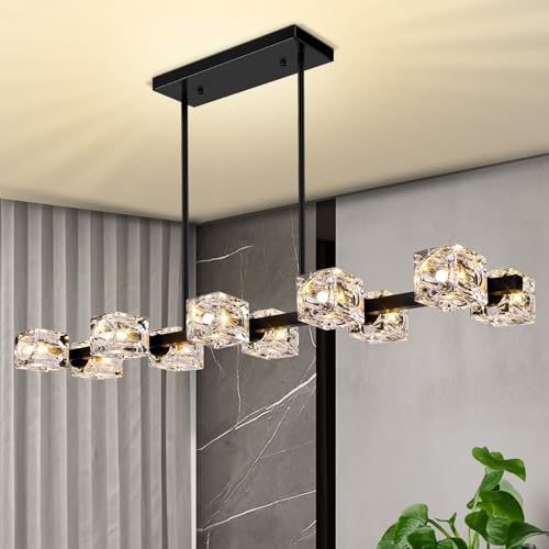 Modern 10 Light Chandelier Light Fixture with Crystal Cube Shade (10 Count)