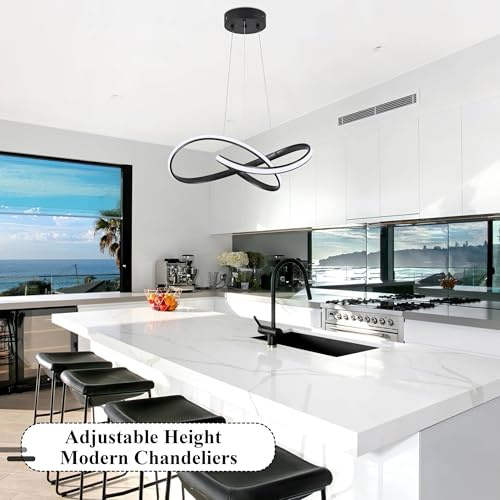 LED Chandelier Modern Pendant Light Contemporary Chandelier Ring Light Fixture Black with 3000K