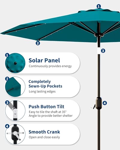 9FT Solar LED Patio Umbrella with Tilt & Crank
