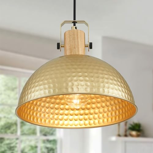 12 Inch Gold Pendant Lights Hammered Matte Pendant Lights for Kitchen Island Industrial Farmhouse Adjustable Height Dome Hanging Light Fixtures for Barn (3 Count)