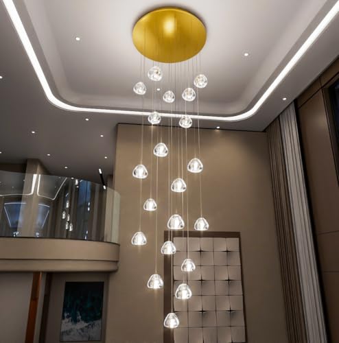 LED Glam Chandelier 138 inches Long Light Luxury Crystal Ceiling Chandeliers Remote Dimmable High Ceiling Pendants Lighting Fixtures Gold 20 Lights