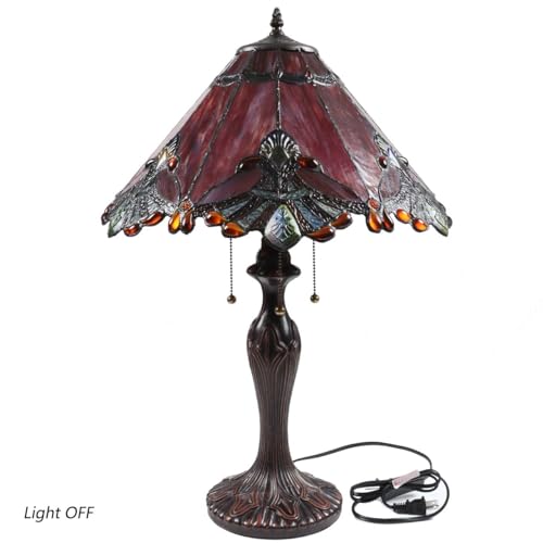 L10024 Baroque Tiffany Style Stained Glass Table Lamp with 17 inches Wide Handmade Lampshade for Bedside Bedroom Living Room