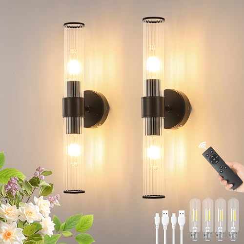 Black Battery Operated Wall Sconces Set of 2