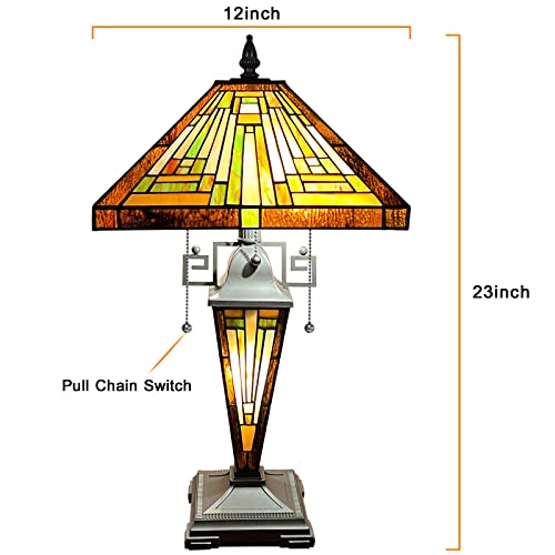 Tiffany Table Lamp Antique Amber Brown Stained Glass Lamp 3