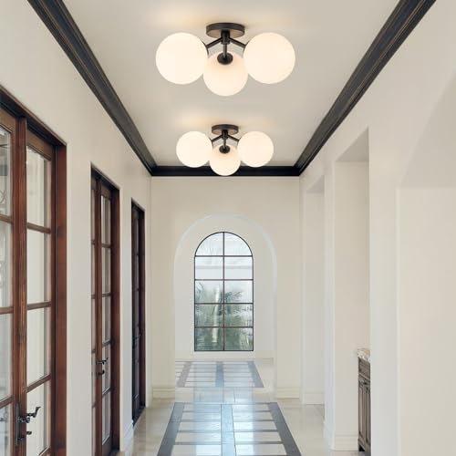 Mid Century Modern Black Semi Flush Mount Ceiling Light Fixture 3 Light 18 inch