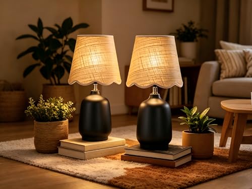 Set of 2 19" Modern Ceramic Table Lamp for Living Room Cream Base Desk Lamps for Bedroom Farmhouse Bedside Nightstand Lamp End Table Lamps (2 Count)