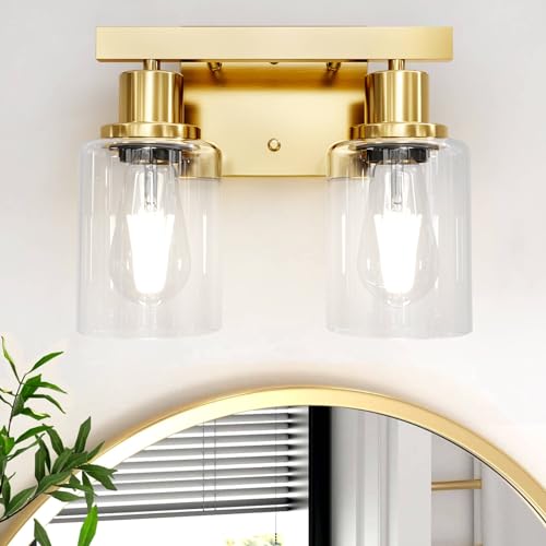 2 Light Brushed Gold Bathroom Vanity Light Bathroom Light Fixtures