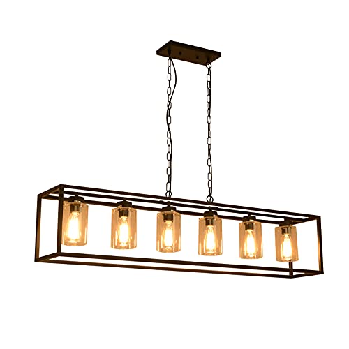 6 Light Black Kitchen Island Lighting with Clear Glass Shade
