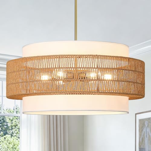 25.6" Rattan Chandelier for Dining Room
