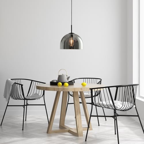 Grey Ribbed Glass Pendant Light Kitchen Island 11.8Inch Large Hanging Lamp