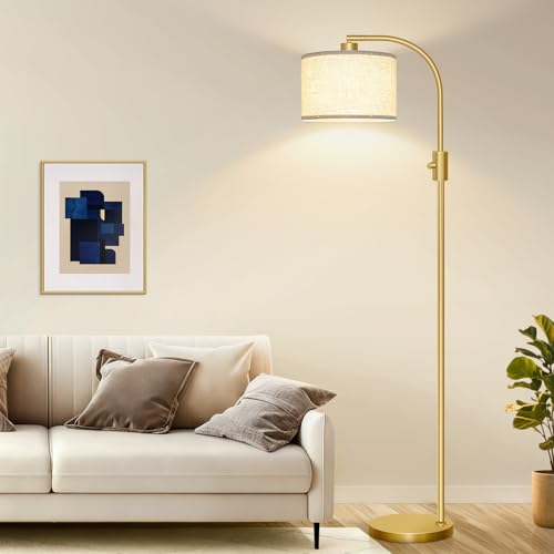 Upgraded Modern Arc Dimmable Tall Standing Floor Lamp with Linen Shade