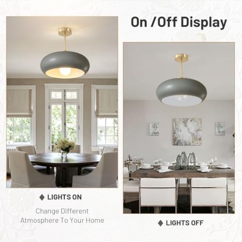 15.7″‌ Large Ceiling Lamp Gold Brass 1Light Classic Gray Glass Shade