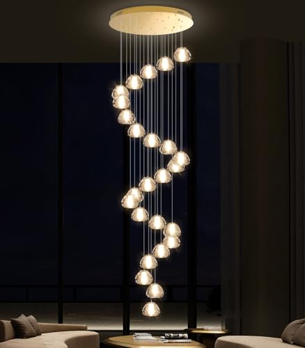 25 Lights Modern Chandeliers for High Ceiling Large Crystal Chandeliers LED Long Handing Light Fixture for Hallway Foyer Staircase 3000K (25 Count)