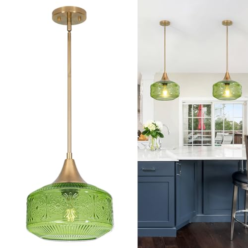 Gold Pendant Light over Kitchen Green Glass Hanging Light for Bathroom