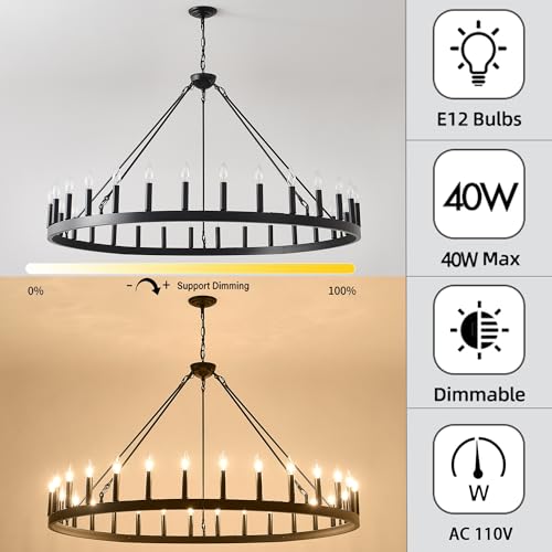 53 Inch Black Extra Large Wagon Wheel Chandelier