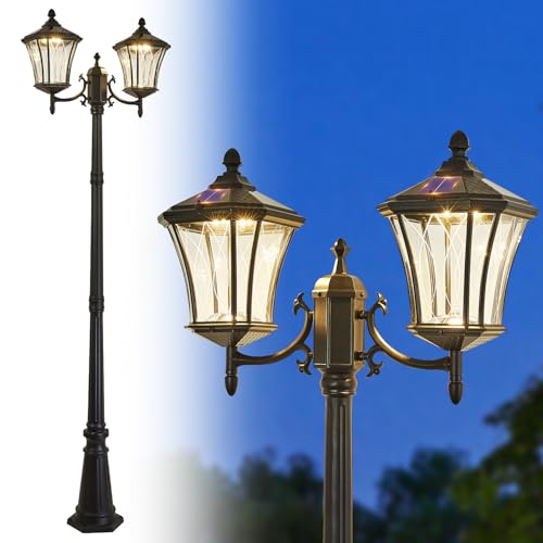2 Head Outdoor Solar Lamp Post Lights with Waterproof