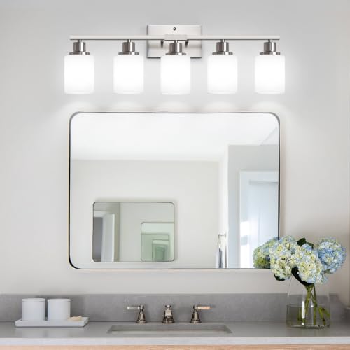 5 Light Vanity Light with Milky White Shades