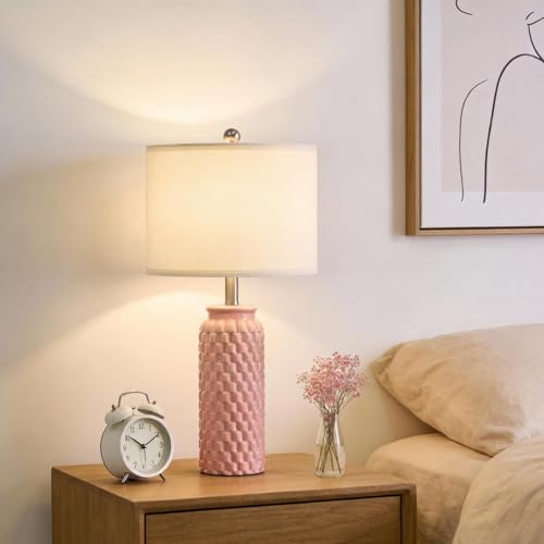 24" Modern Ceramic Pink Bedside Lamp Set of 2 Table Lamp for Bedroom Decor Farmhouse Table Lamp for Living Room Office Dorm (2 Count)