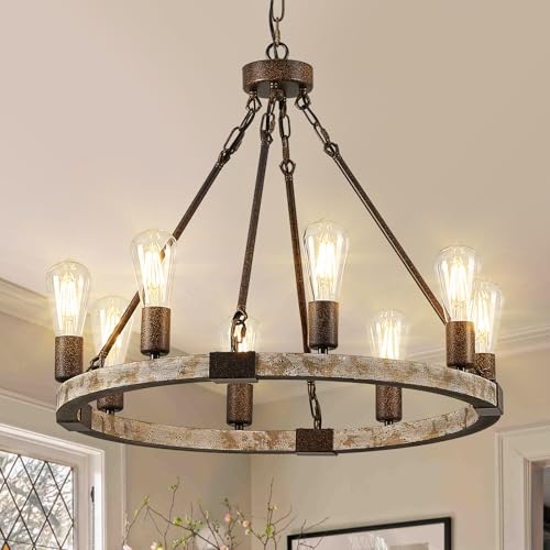 Farmhouse Wagon Wheel Chandelier 23.6" Wooden Chandelier Light Fixture 8