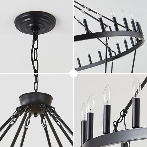 2 Tier Wagon Wheel Chandelier 80" Large Chandeliers for High Ceilings