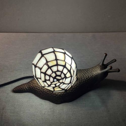 L10988 White Land Snail Tiffany Style Stained Glass Accent Table Lamp