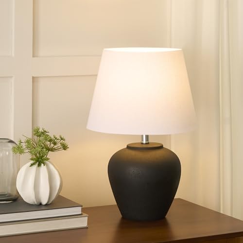 Home 20" Black Matte Ceramic Table Lamp with Fabric Shade