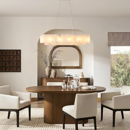L40in Alabaster Rectangular Chandelier for Dining Room
