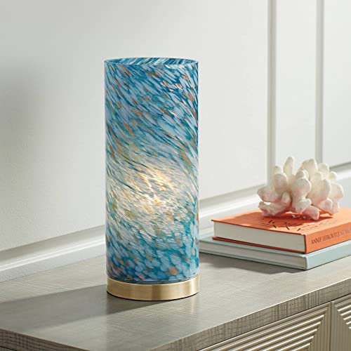 Nikki 13 1 2" Small Accent Lamp Coastal Modern Blue Glass Art Antique