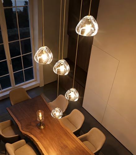 Modern LED Chandeliers for Dining Room Kitchen Pendant Lights Lighting for Island Dimmable Fixtures Bubble Crystal Floating Chandelier LED Lights Antique Gold