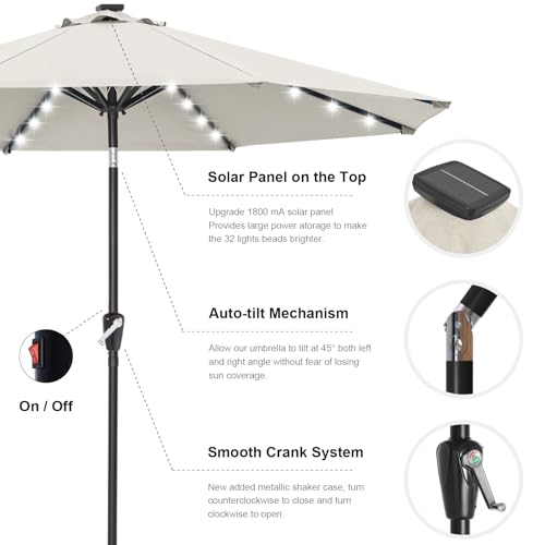 Durable Solar Led Patio Umbrellas with 32LED Lights 9FT