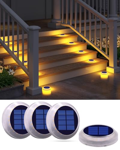 Flat Solar Deck Step Lights Outdoor 4 Pack Warm White Round (4 Count)