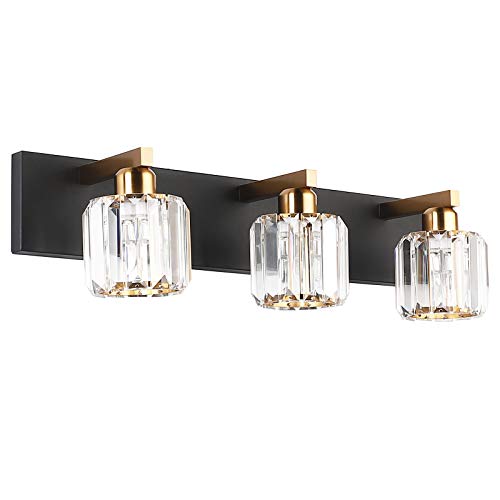 Crystal Vanity Light Black Bathroom Vanity Lighting Fixtures 3 Lights Modern Vanity Light for Bathroom