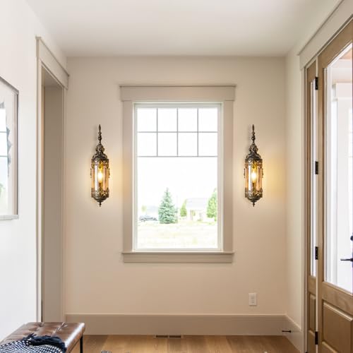 Antique Gothic Amber Glass Wall Sconce for Bedroom (2 Count)