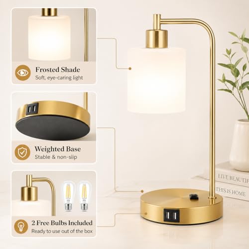 Set of 2 Industrial Touch Control Table Lamps with 2 USB Ports and AC Outlet (2 Count)
