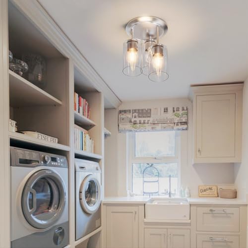 3 Lights Semi Flush Mount Ceiling Light Fixture Silver for Kitchen (3 Count)